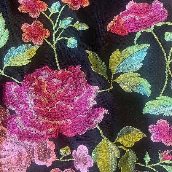 VENUS Black Sheer Blouse with Pink and Green Floral Embroidery - Picture 8 of 13